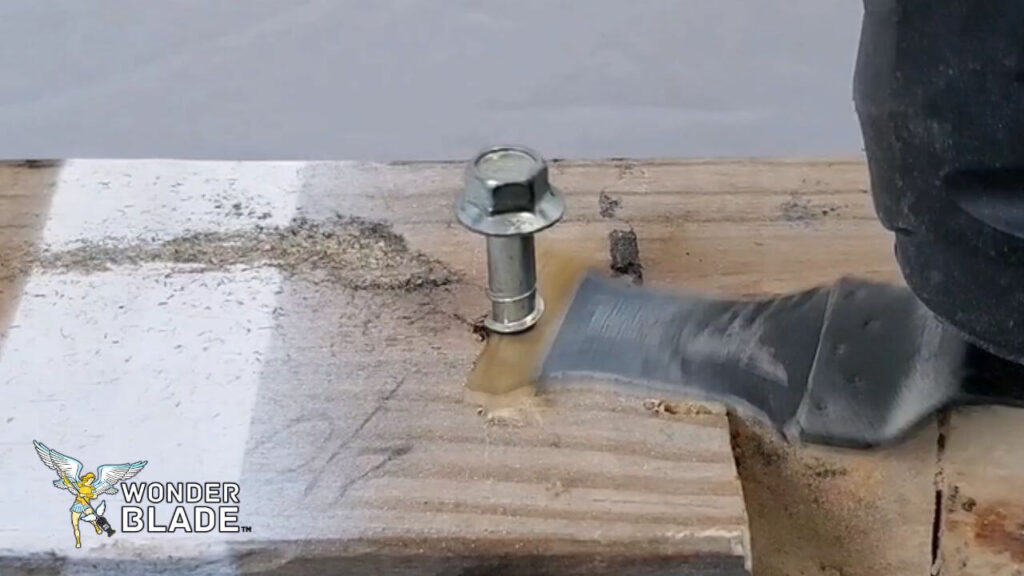 cutting concrete steel screw with WonderBlade oscillating tool blade